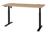 Elektrisch höhenverstellbarer Schreibtisch aus Melamin mit schwarzem Gestell, seitliche Perspektive