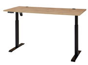 Elektrisch höhenverstellbarer Schreibtisch aus Melamin mit schwarzem Gestell, seitliche Perspektive