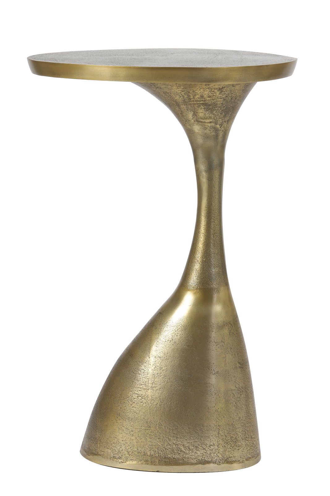 Goldener Beistelltisch mit geschwungenem Fuß, Seitenansicht