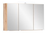 Spiegelschrank mit drei Türen und Holzrahmen, seitliche Perspektive