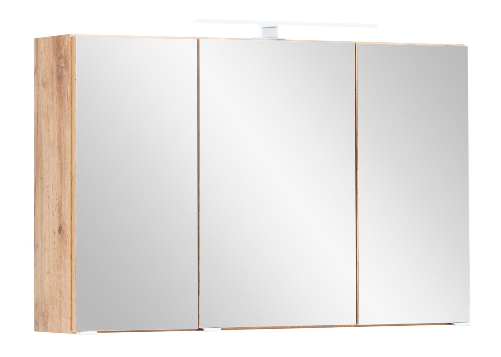 XORA Spiegelschrank VILLACH Spiegelschrank mit drei Türen und Holzrahmen, seitliche Perspektive