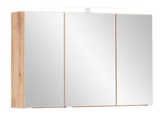 Spiegelschrank mit drei Türen und Holzrahmen, seitliche Perspektive