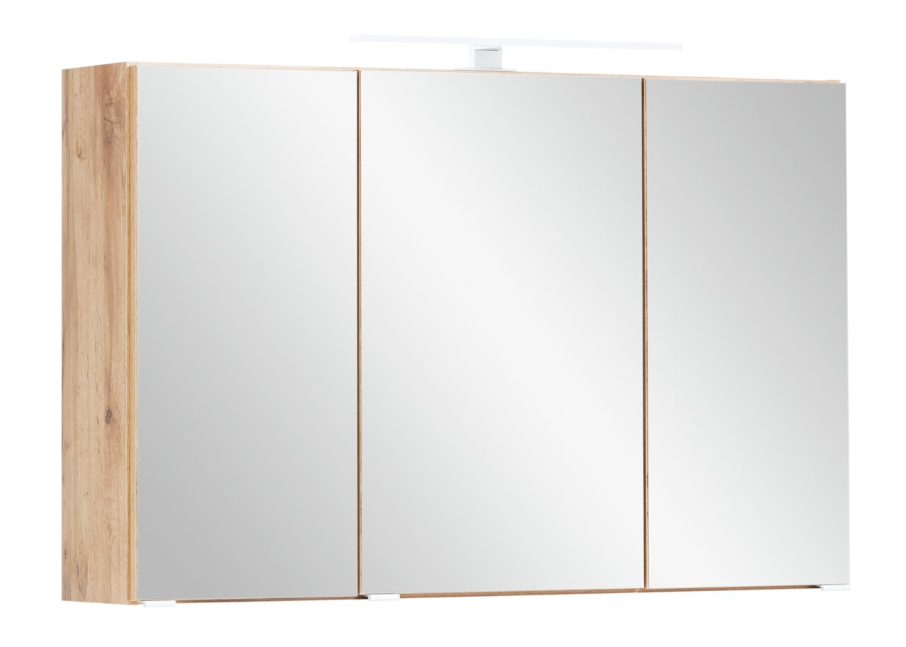 XORA Spiegelschrank VILLACH Spiegelschrank mit drei Türen und Holzrahmen, seitliche Perspektive