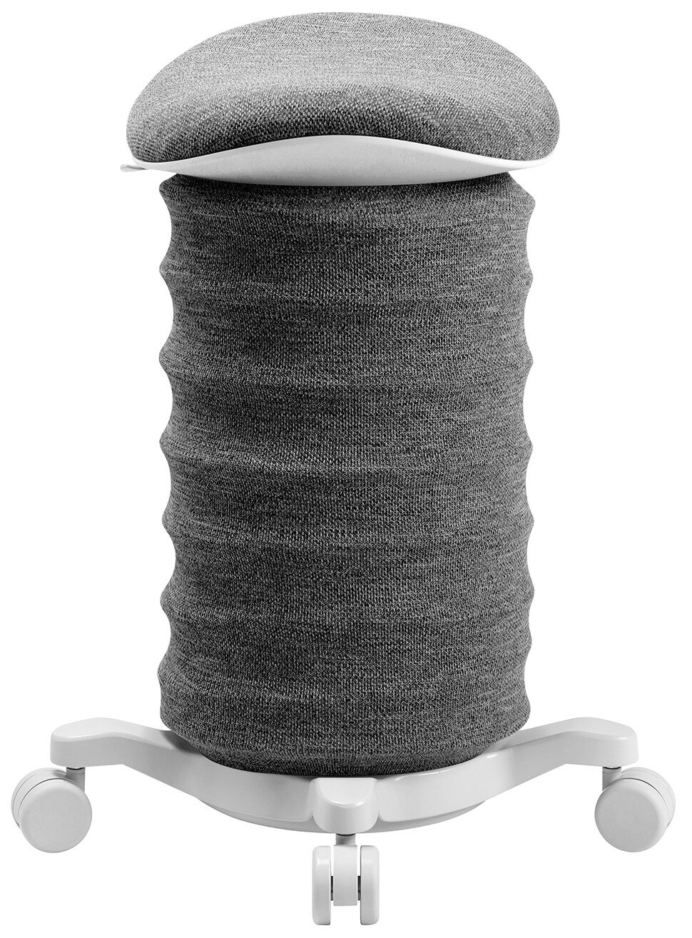 Grauer Aktiv-Sitzhocker mit runder Sitzfläche und flexibler Basis, Vorderansicht