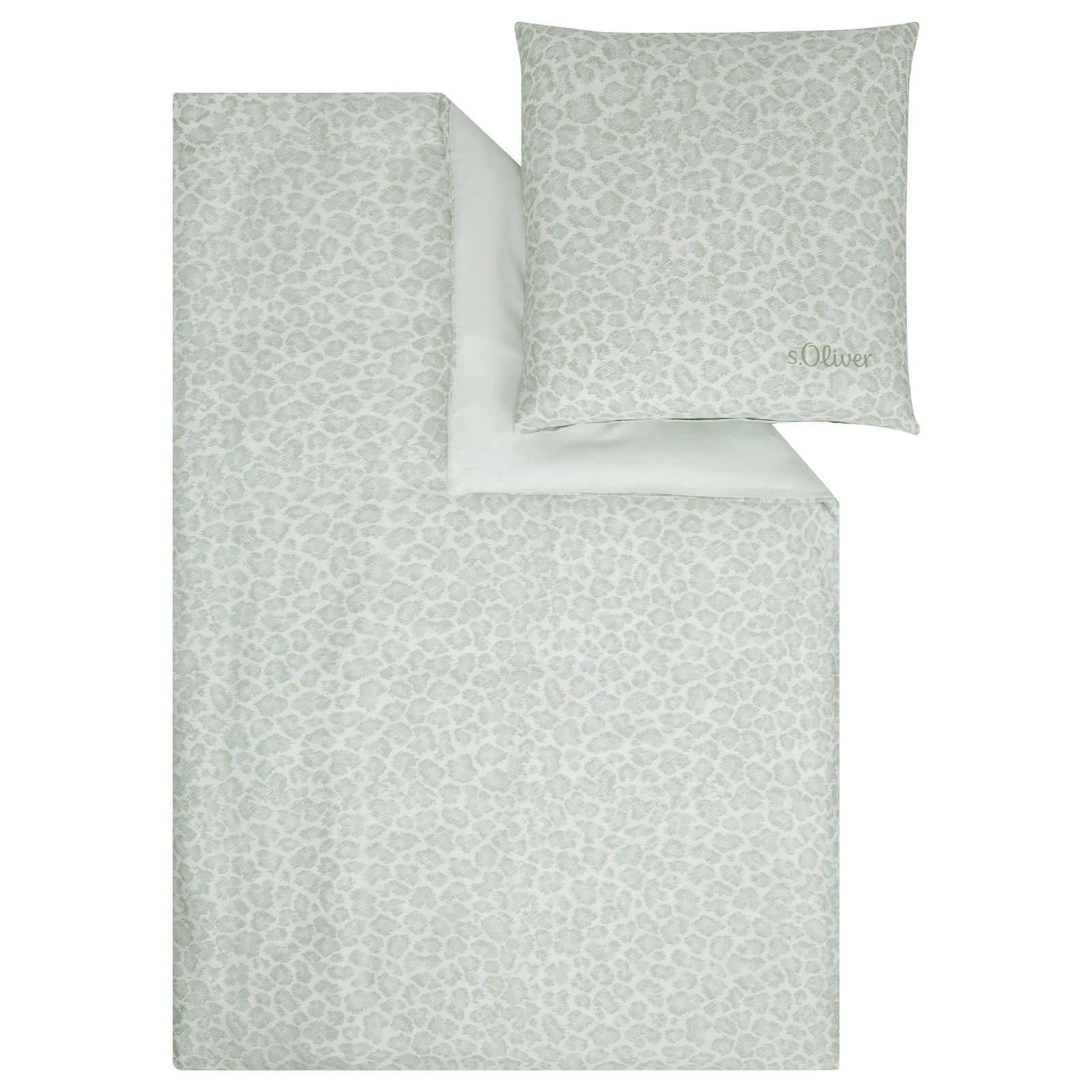 Satinbettwäsche 155x220cm in hellem Grün mit dezentem Muster, Draufsicht