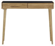 Holzkonsole mit zwei Schubladen und schwarzer Tischplatte, Frontalansicht