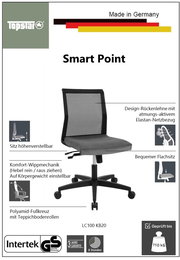 Bürostuhl mit atmungsaktiver Netzrückenlehne, höhenverstellbarem Sitz und Wippmechanik, seitliche Perspektive
