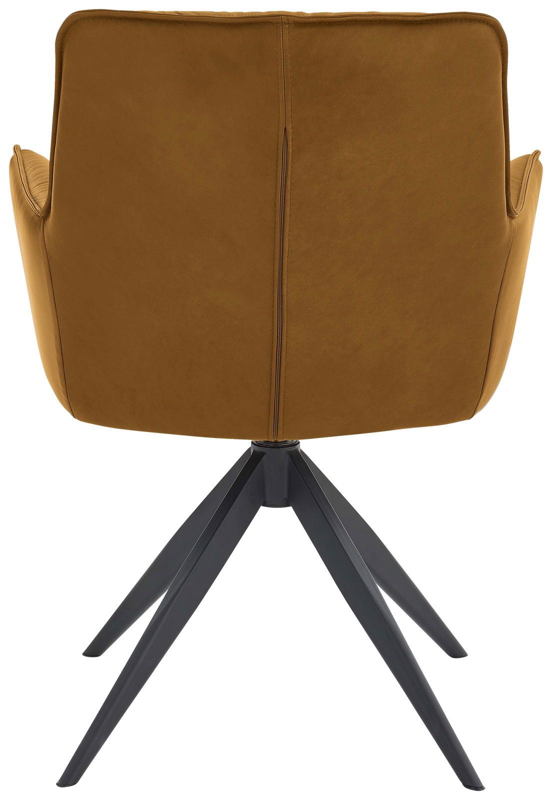 Dieter Knoll Design-Schalensessel PREMIO Rückansicht eines modernen Design-Schalensessels mit braunem Bezug und schwarzem Metallgestell.