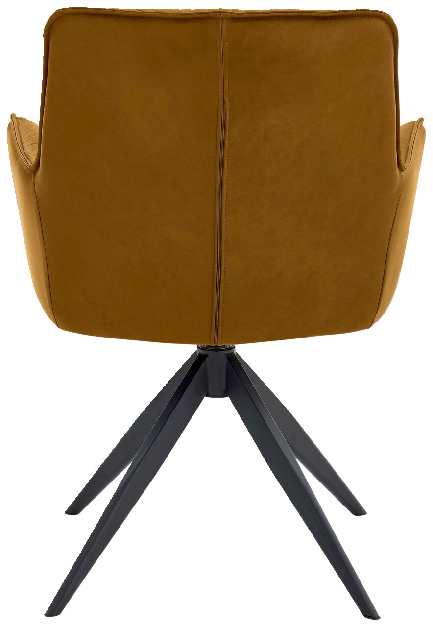 Dieter Knoll Design-Schalensessel PREMIO Rückansicht eines modernen Design-Schalensessels mit braunem Bezug und schwarzem Metallgestell.