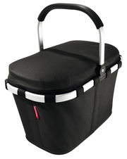 Schwarzer isolierter Einkaufskorb mit Aluminiumgriff, seitliche Perspektive