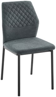 Moderner Stuhl mit gepolsterter Sitzfläche und rautenförmig gestepptem Rücken, seitliche Perspektive