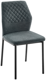 Moderner Stuhl mit gepolsterter Sitzfläche und rautenförmig gestepptem Rücken, seitliche Perspektive