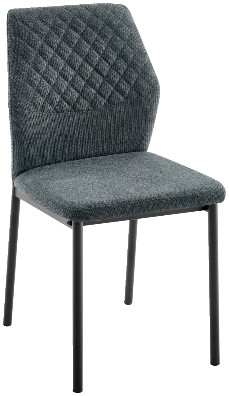 Moderner Stuhl mit gepolsterter Sitzfläche und rautenförmig gestepptem Rücken, seitliche Perspektive
