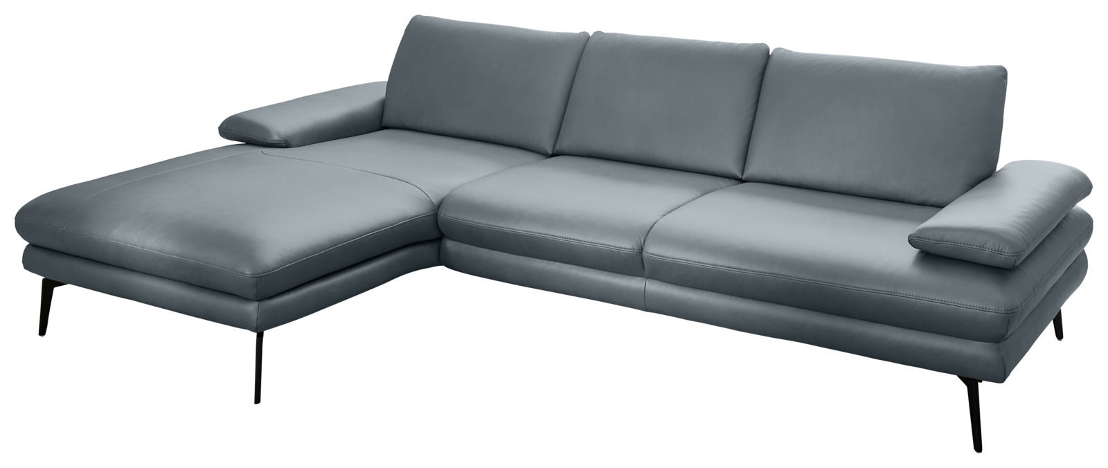 Dieter Knoll Longchairkombination ARZONA L Graue Longchairkombination aus Leder mit linker Armlehne, seitliche Perspektive