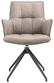 Moderner Sessel mit grauem Stoffbezug und schwarzem Metallgestell, Frontalansicht