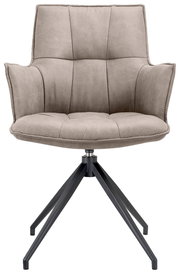 Moderner Sessel mit grauem Stoffbezug und schwarzem Metallgestell, Frontalansicht