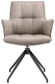 Moderner Sessel mit grauem Stoffbezug und schwarzem Metallgestell, Frontalansicht