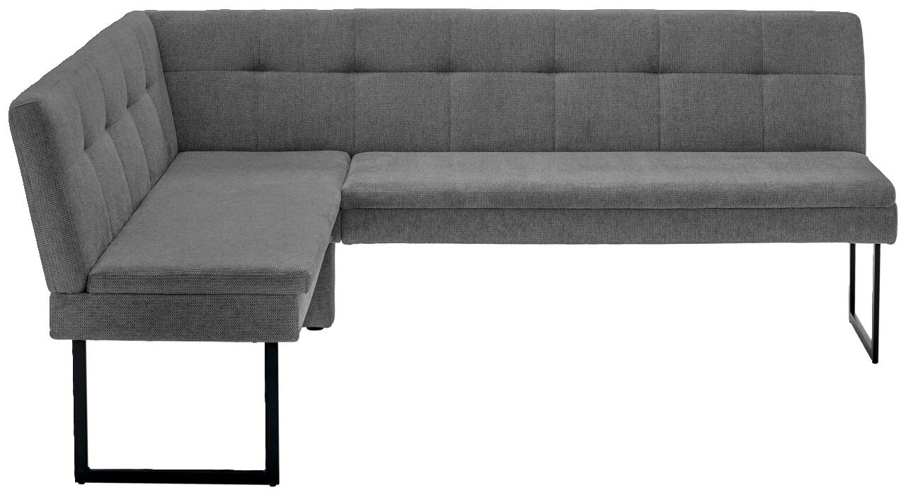 Graue Eckbank mit modernem Design, seitliche Perspektive