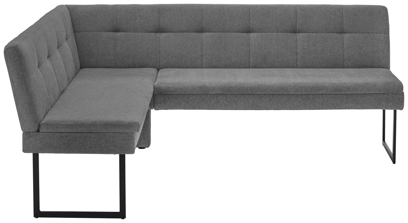Graue Eckbank mit modernem Design, seitliche Perspektive