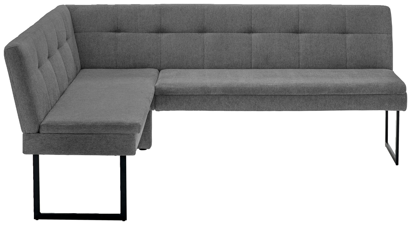 Graue Eckbank mit modernem Design, seitliche Perspektive