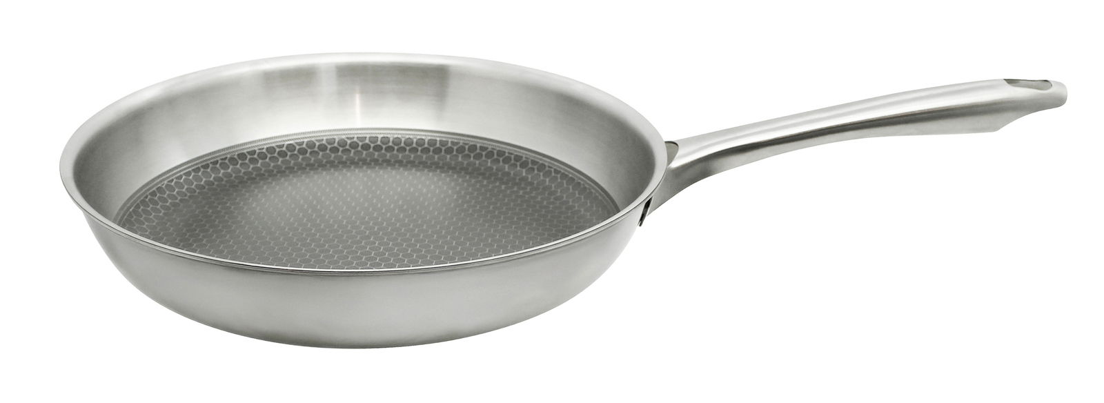 Edelstahlpfanne mit Wabenstruktur, seitliche Perspektive