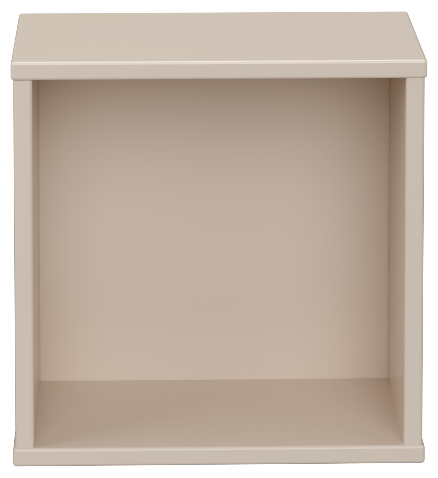 Vierkante wandkast in beige, gezien vanaf de voorkant