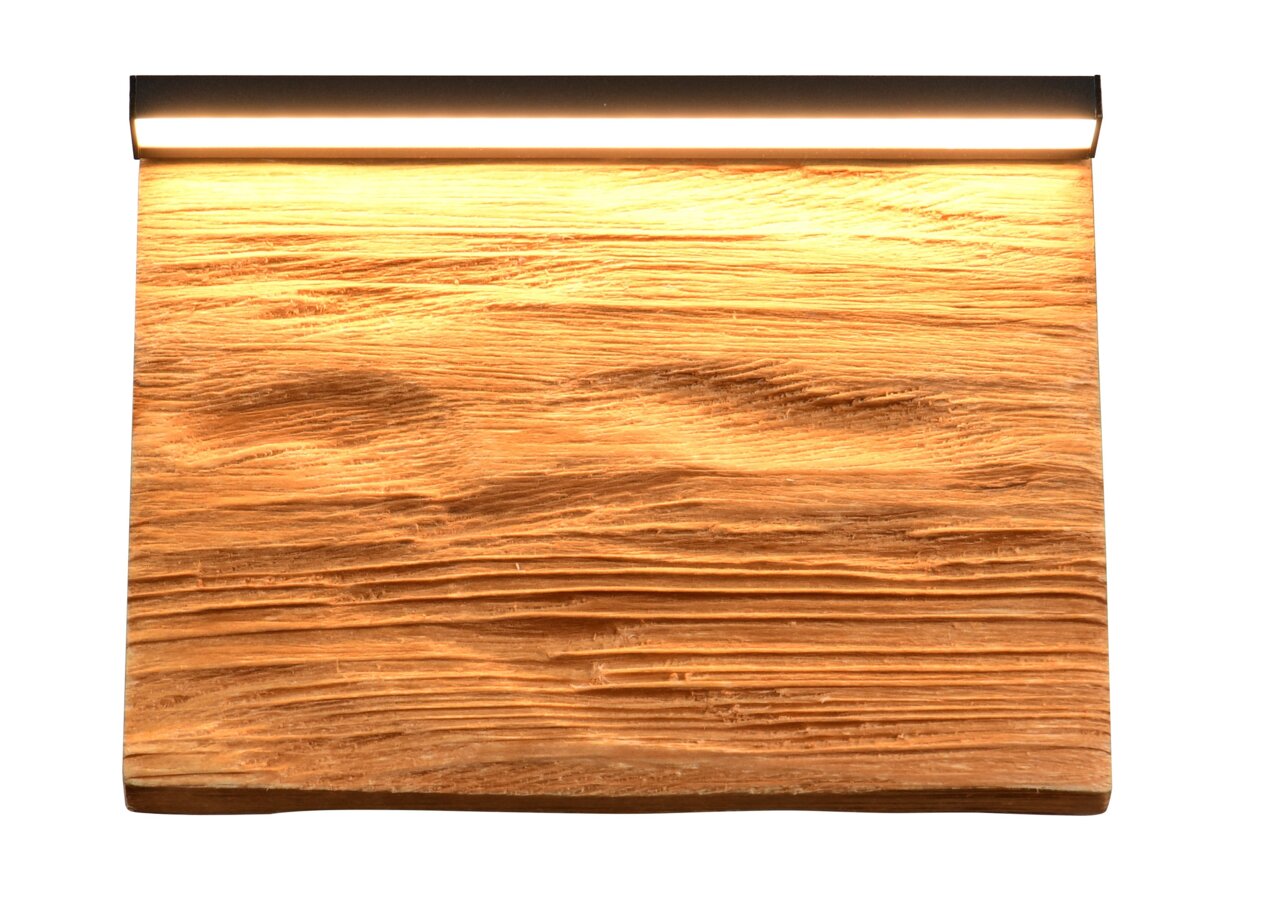 Wandleuchte aus Holz mit horizontaler LED-Leiste, Frontalansicht