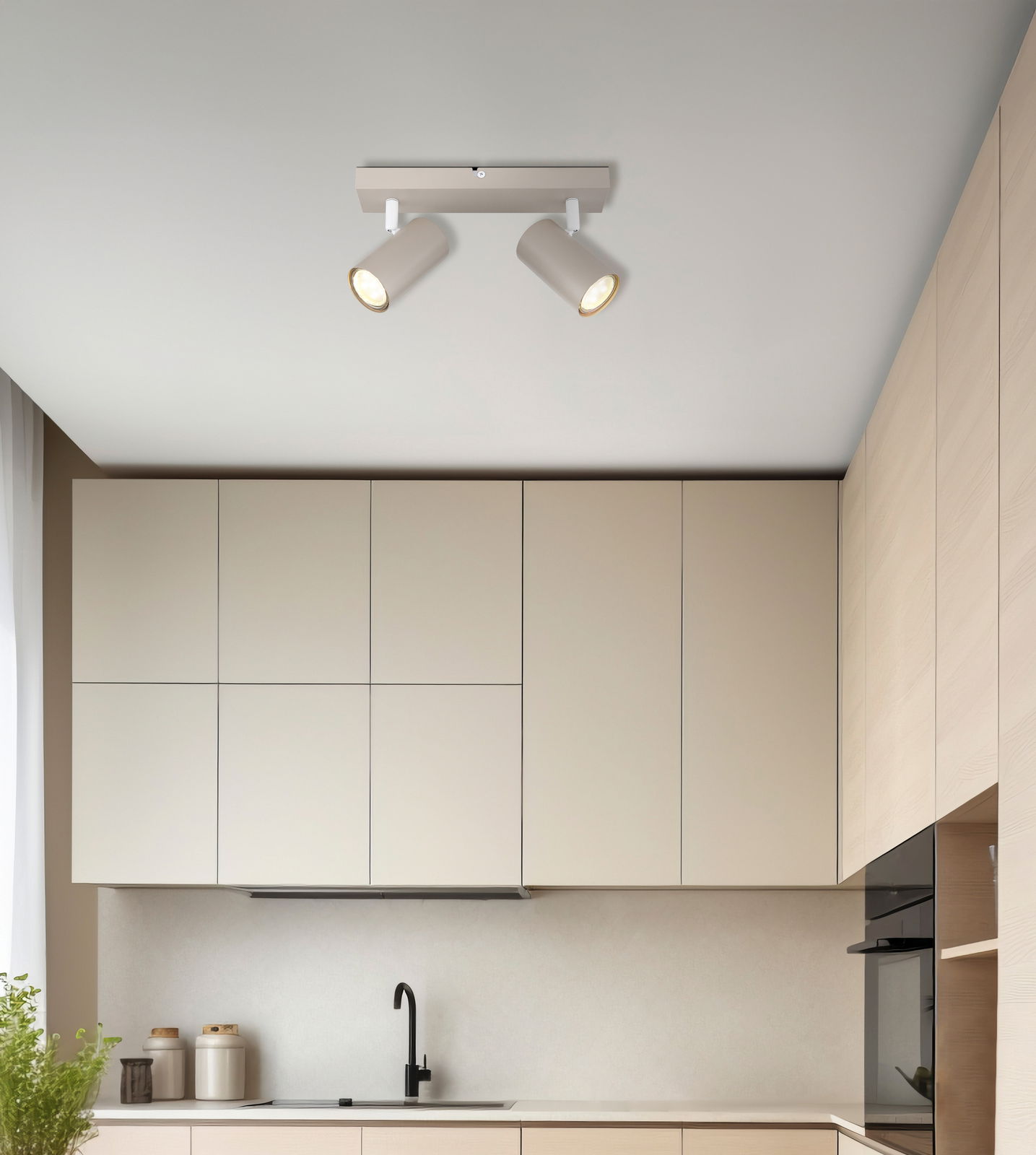 Globo Lighting Strahler ROBBY Deckenstrahler mit zwei verstellbaren Leuchten in einer modernen Küche, Perspektive von unten