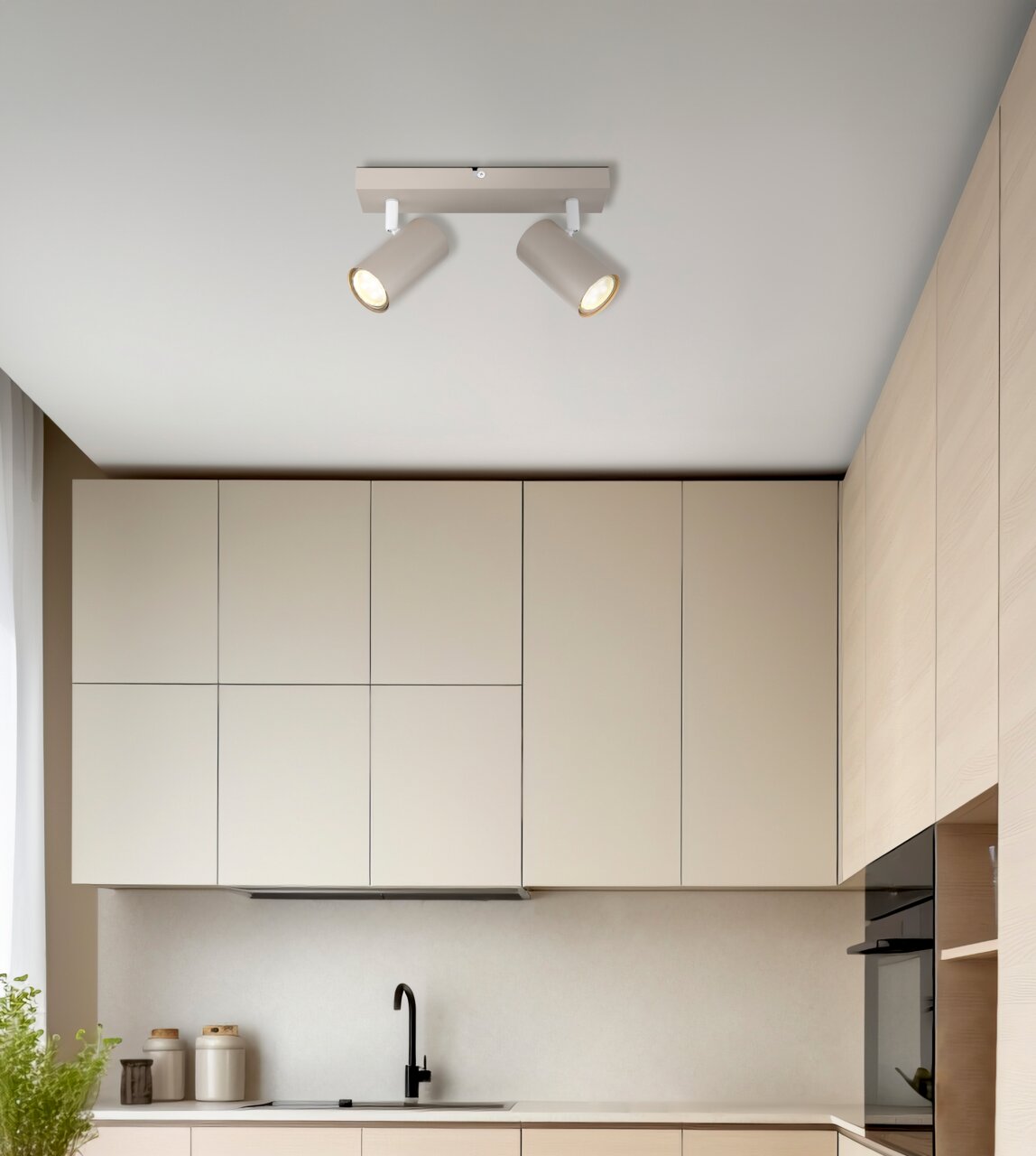 Globo Lighting Strahler ROBBY Deckenstrahler mit zwei verstellbaren Leuchten in einer modernen Küche, Perspektive von unten