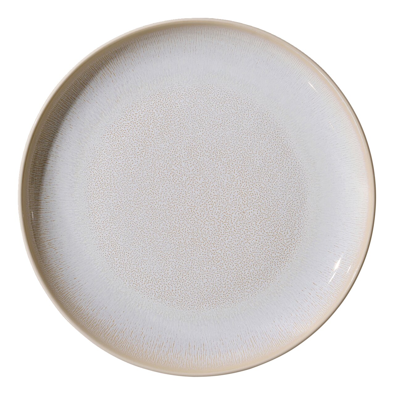 Speiseteller Laredo 27,5cm in Draufsicht mit feinem, strukturiertem Muster in Beige und Weiß.