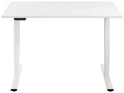 Weißer E-Schreibtisch der Serie EFLEX von Voleo, frontal betrachtet, mit höhenverstellbaren Beinen.