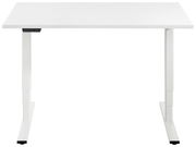 Weißer E-Schreibtisch der Serie EFLEX von Voleo, frontal betrachtet, mit höhenverstellbaren Beinen.