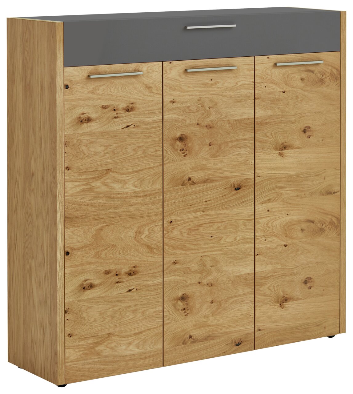 VOSS XL-schoenenkast LEVIO XL-Schuhkommode aus Holz mit drei Türen und einer Schublade, Frontansicht