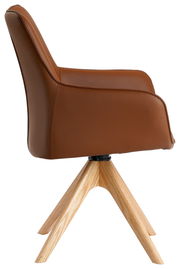 Brauner Armlehnstuhl mit Holzbeinen, Seitenansicht