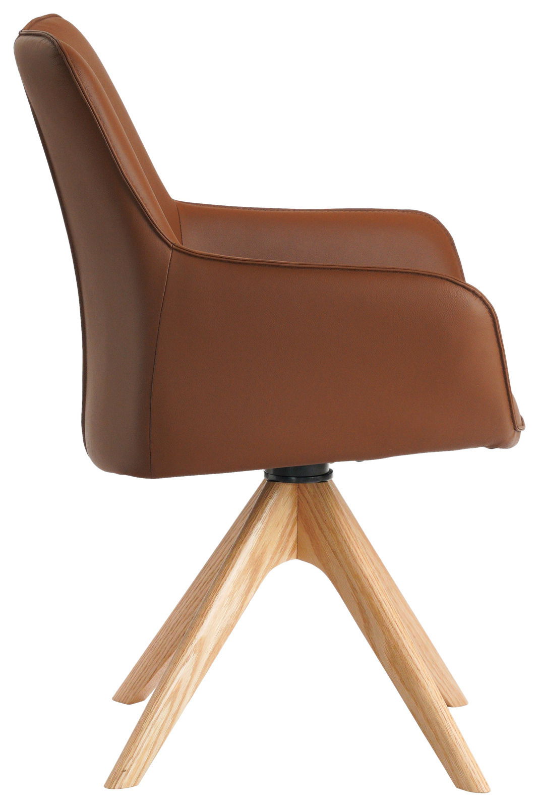 Brauner Armlehnstuhl mit Holzbeinen, Seitenansicht