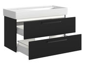 Waschtisch-Set mit zwei Schubladen in schwarzem Design, seitliche Perspektive