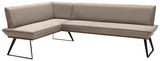 Eckbank 163x203 cm in grauem Stoffbezug, moderne Metallbeine, Perspektive von vorne links