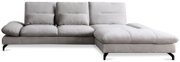 Graues Ecksofa mit drei Sitzplätzen und einer Chaiselongue, Vorderansicht