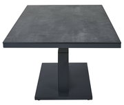 Moderner Garten E-Lifttisch in dunklem Design, frontal betrachtet.