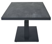 Moderner Garten E-Lifttisch in dunklem Design, frontal betrachtet.