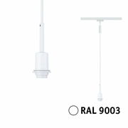 Weißes Basispendel mit E27-Fassung, RAL 9003, seitliche und frontale Ansicht
