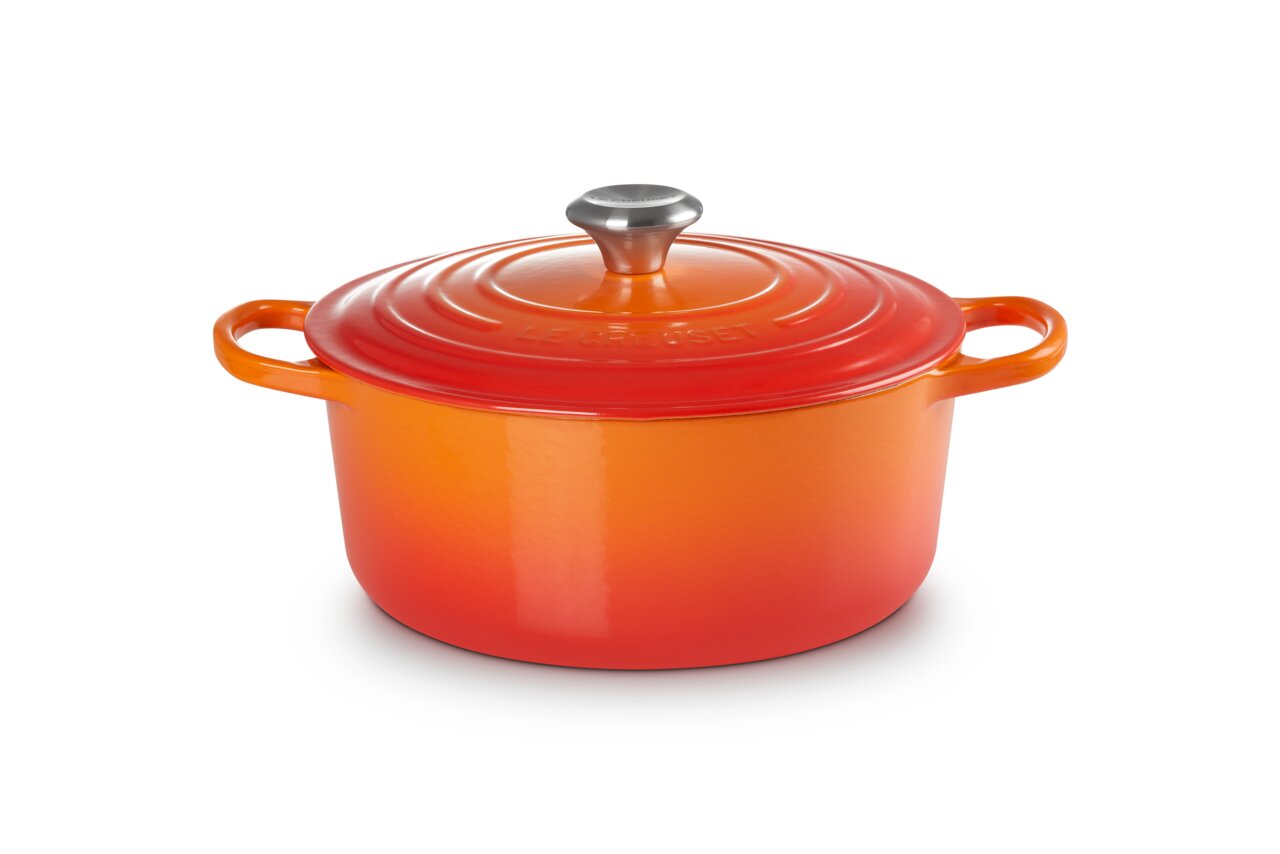 Ronde braadpan van 26 cm in ovenrood, zijaanzicht