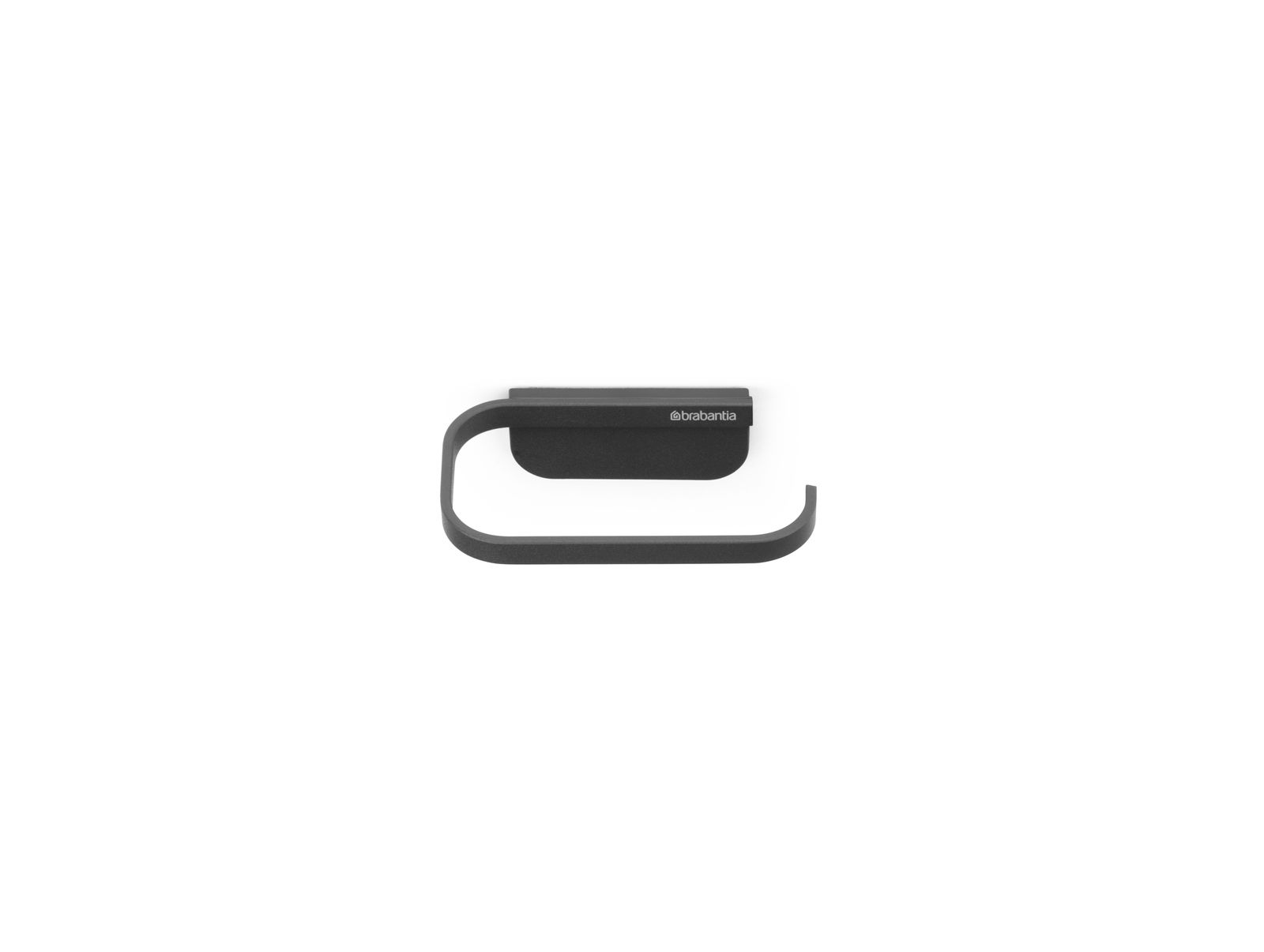 Schwarzer Toilettenpapierhalter aus Metall, seitliche Ansicht