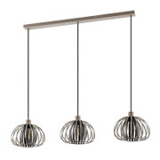 Moderne hanglamp met drie bolvormige lampenkappen van metaal, zijaanzicht