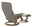 Rückansicht eines beigen Stressless Einzelsessels mit passendem Hocker, beide mit Holzgestell.