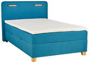 Boxspringbett HELIOS in Türkis mit Holzfüßen, seitliche Perspektive