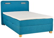 Boxspringbett HELIOS in Türkis mit Holzfüßen, seitliche Perspektive