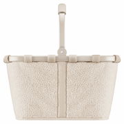 Beiger Einkaufskorb mit weichem, flauschigem Stoffbezug, frontal abgebildet.