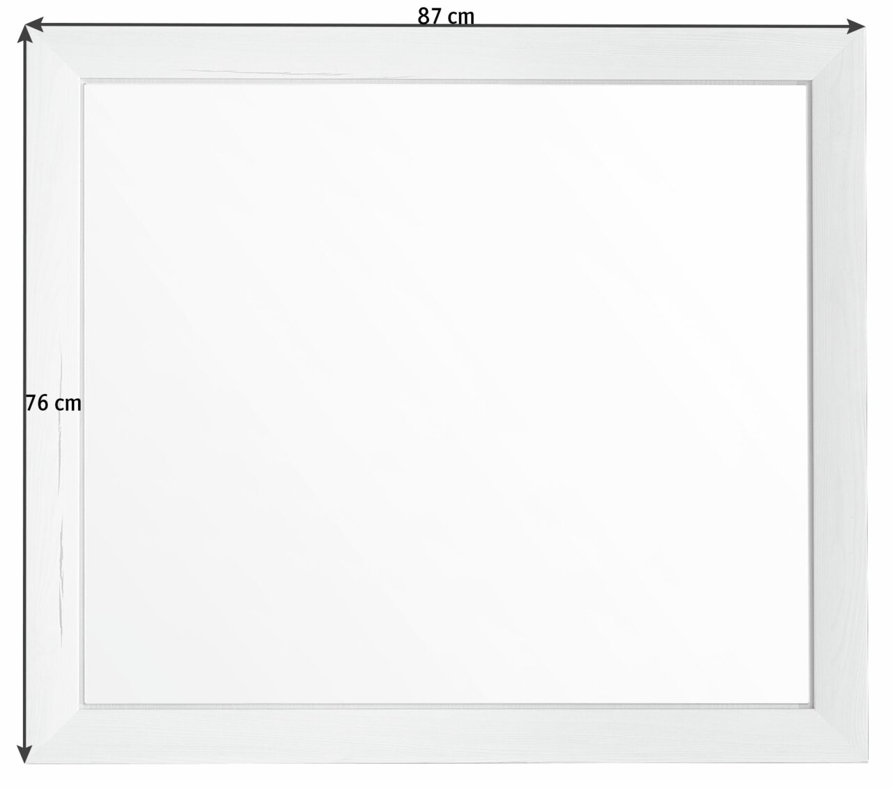Rechteckiger Spiegel der Serie Camron/Benton mit weißem Rahmen, Abmessungen 87 cm x 76 cm, Frontalansicht.