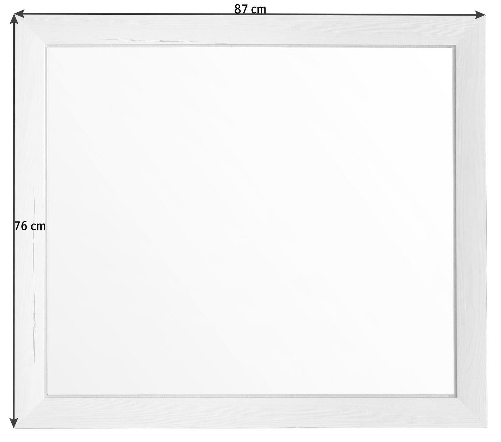Rechteckiger Spiegel der Serie Camron/Benton mit weißem Rahmen, Abmessungen 87 cm x 76 cm, Frontalansicht.